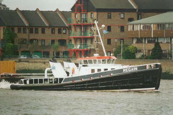 Photograph of the vessel  Regain pictured on the Thames passing Greenwich on 6th May 1998