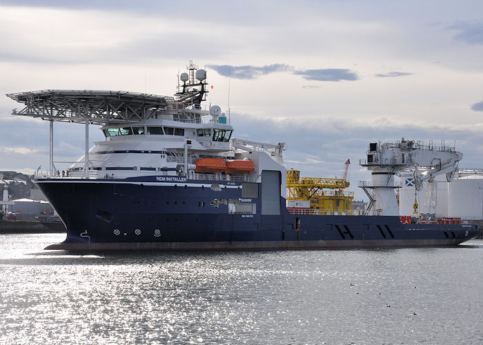 Photograph of the vessel  Rem Installer pictured departing Aberdeen on 12th September 2013