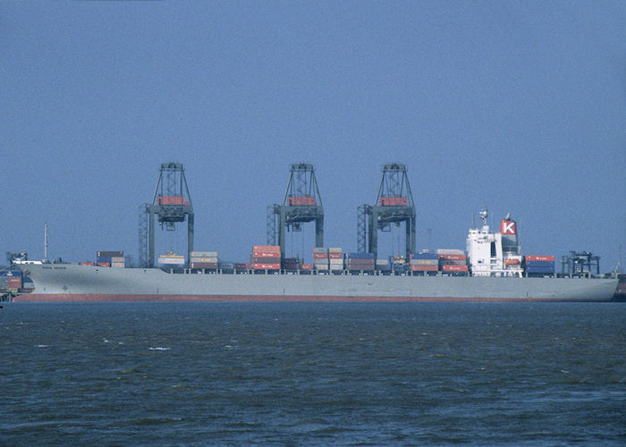 Photograph of the vessel  Rhein Bridge pictured at Felixstowe on 13th April 1996