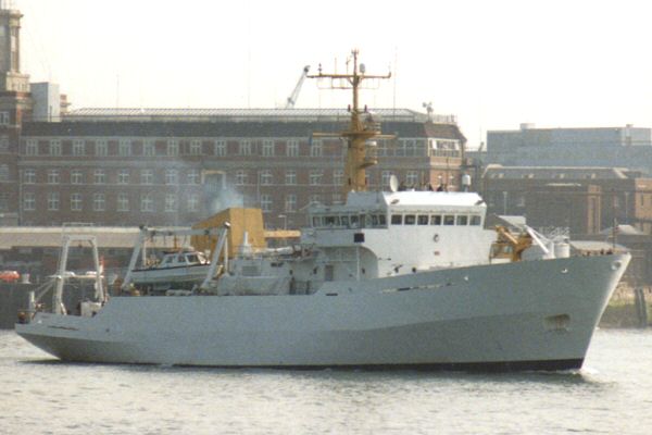 Photograph of the vessel HMS Roebuck pictured departing Portsmouth on 13th June 1994