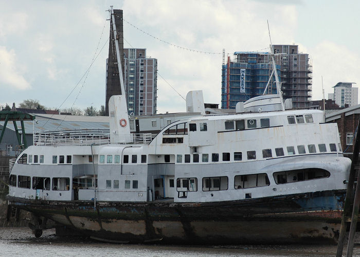 Photograph of the vessel  Royal Iris pictured laid up on the Thames near Woolwich on 1st May 2006