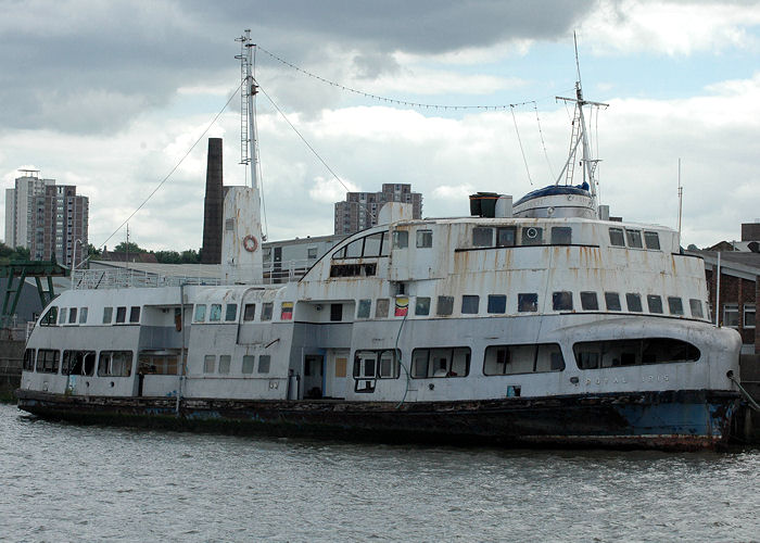Photograph of the vessel  Royal Iris pictured laid up on the Thames near Woolwich on 18th May 2008