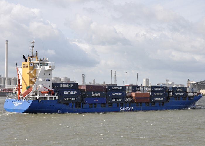 Photograph of the vessel  Samskip Courier pictured passing Vlaardingen on 23rd June 2012