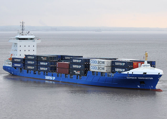Photograph of the vessel  Samskip Innovator pictured approaching King George Dock, Hull on 23rd June 2011
