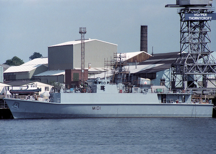 Photograph of the vessel HMS Sandown pictured fitting out at Woolston on 25th June 1988