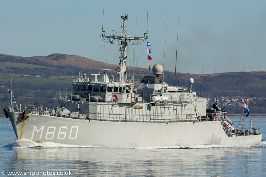 Photograph of the vessel HrMS Schiedam pictured passing Greenock on 26th March 2017