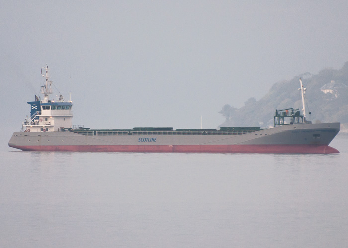 Photograph of the vessel  Scot Pioneer pictured at anchor on the River Clyde on 19th September 2014