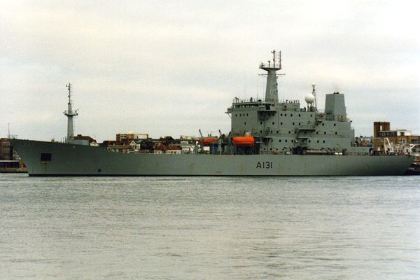 Photograph of the vessel HMS Scott pictured arriving in Portsmouth on 13th March 1997