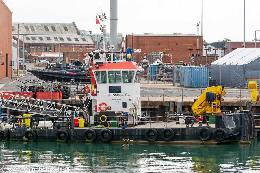 Photograph of the vessel  SD Inspector pictured in Portsmouth Naval Base on 8th July 2023