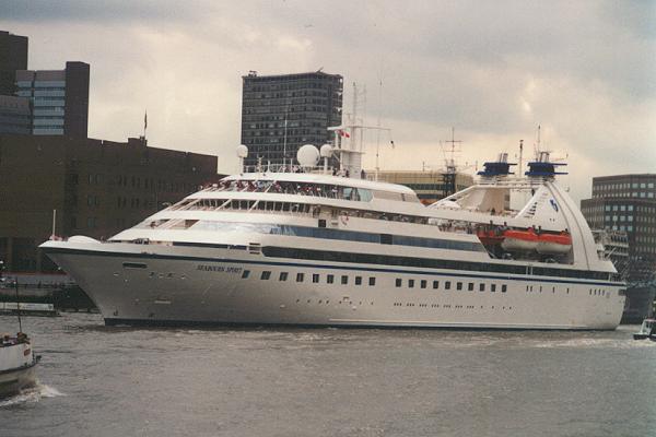 Photograph of the vessel  Seabourn Spirit pictured departing London on 19th July 1995