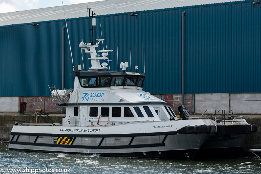Photograph of the vessel  Seacat Endeavour pictured in Brocklebank Dock, Liverpool on 25th June 2016