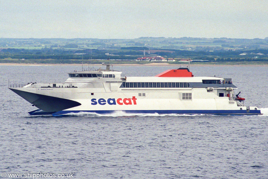 Photograph of the vessel  Seacat Scotland pictured departing Troon on 17th August 2002