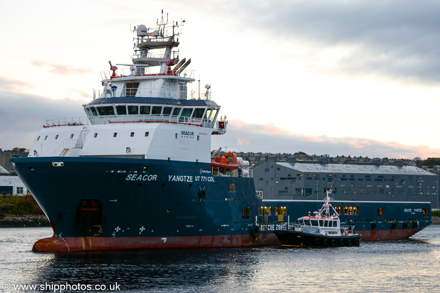 Photograph of the vessel  Seacor Yangtze pictured departing Aberdeen on 14th October 2021