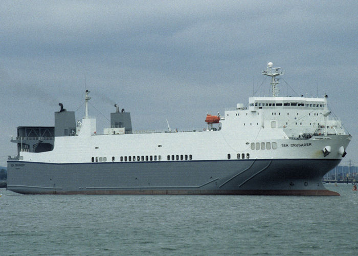 Photograph of the vessel RFA Sea Crusader pictured departing Marchwood Military Port on 30th August 1997