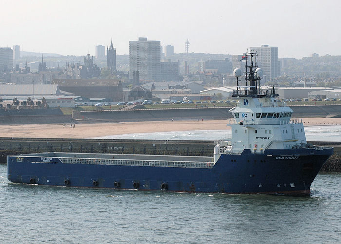 Photograph of the vessel  Sea Trout pictured departing Aberdeen on 29th April 2011