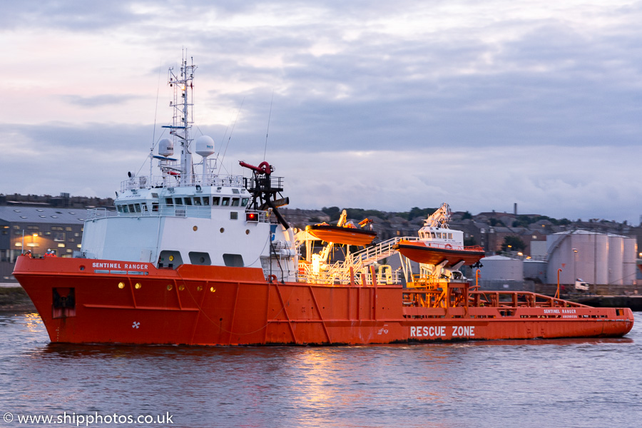 Photograph of the vessel  Sentinel Ranger pictured departing Aberdeen on 18th September 2015