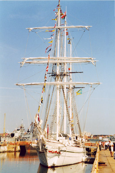 Photograph of the vessel  Shabab Oman pictured in Portsmouth Naval Base on 24th August 2001