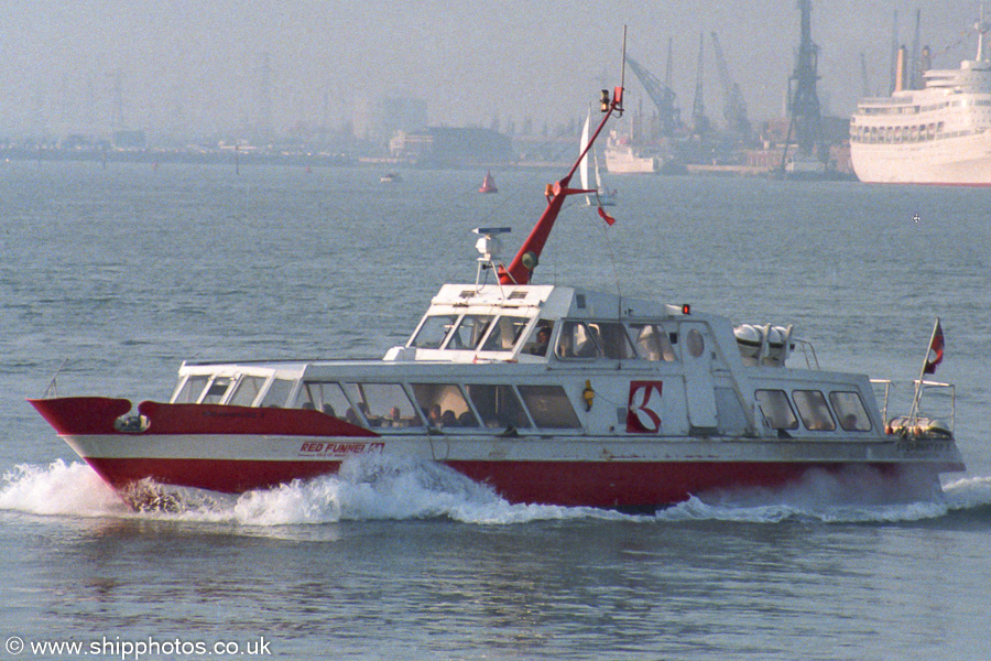 Photograph of the vessel  Shearwater 3 pictured departing Southampton on 12th November 1989