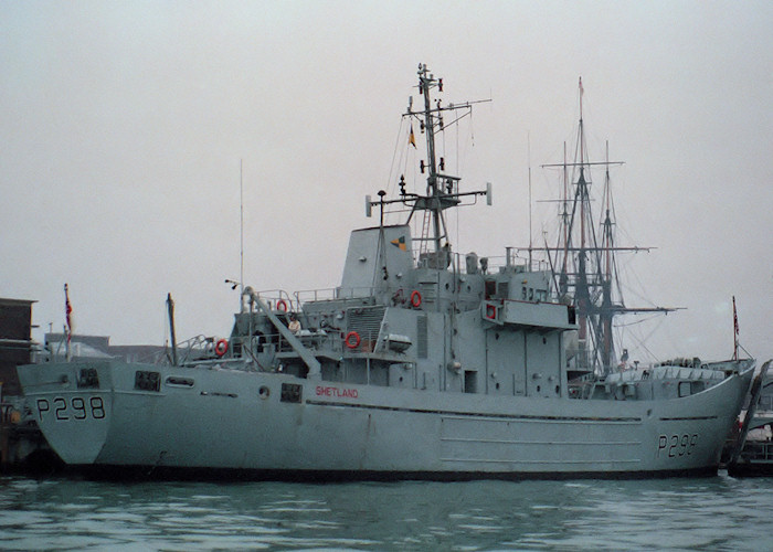 Photograph of the vessel HMS Shetland pictured in Portsmouth Naval Base on 7th November 1987