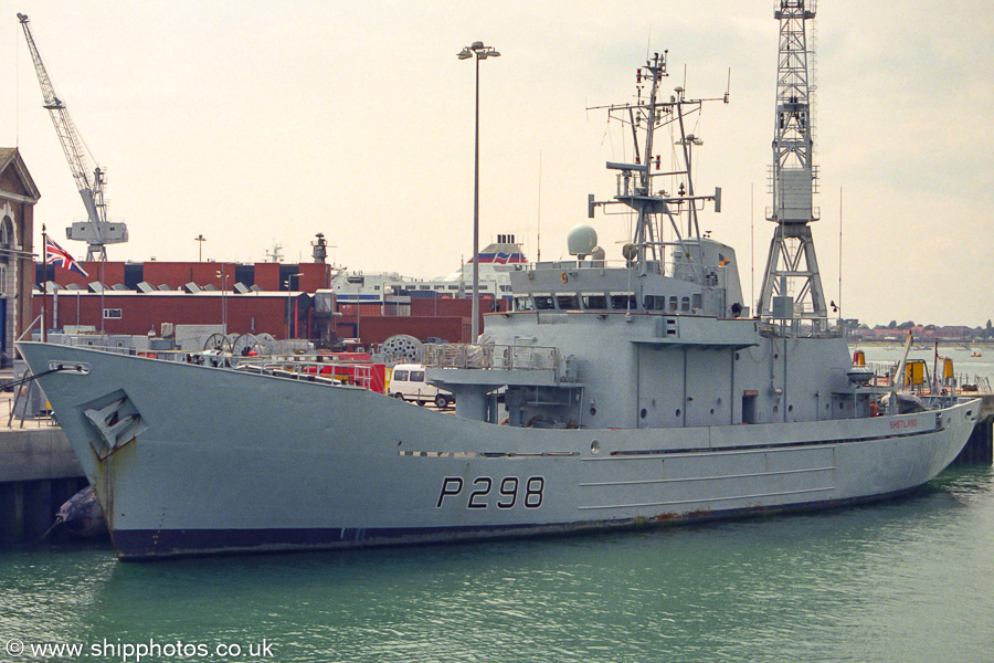 Photograph of the vessel HMS Shetland pictured in Portsmouth Dockyard on 6th July 2002