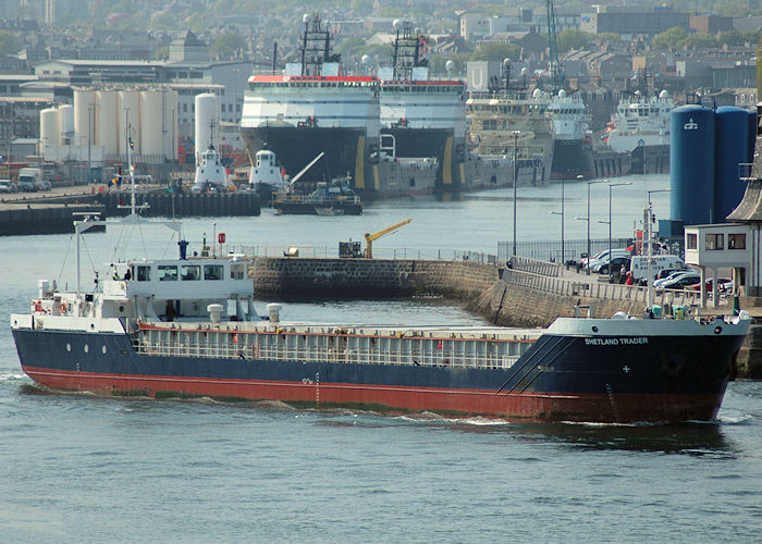Photograph of the vessel  Shetland Trader pictured departing Aberdeen on 29th April 2011