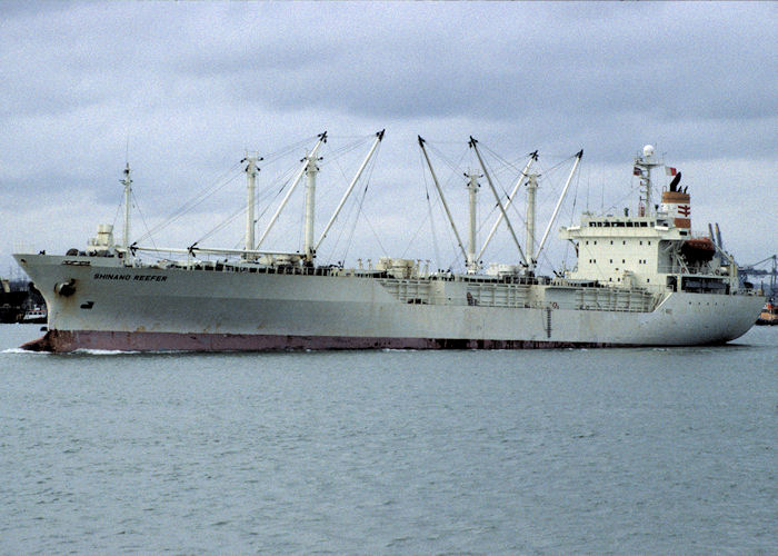 Photograph of the vessel  Shinano Reefer pictured departing Southampton on 21st January 1998