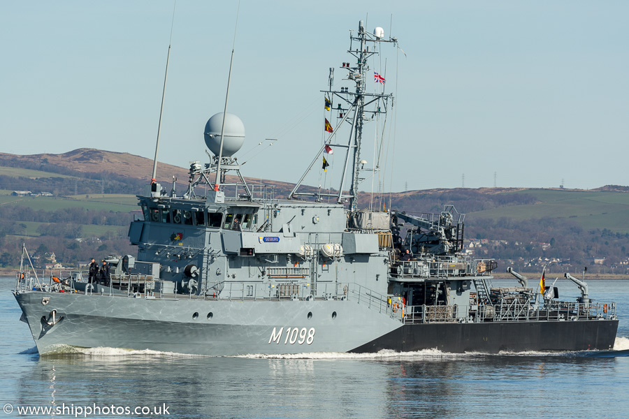 Photograph of the vessel FGS Siegburg pictured passing Greenock on 26th March 2017