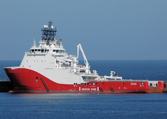 Photograph of the vessel  Siem Ruby pictured at Peterhead on 28th April 2011