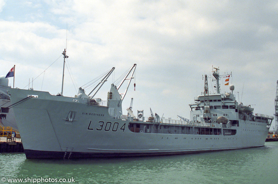 Photograph of the vessel RFA Sir Bedivere pictured in Portsmouth Naval Base on 2nd July 1989