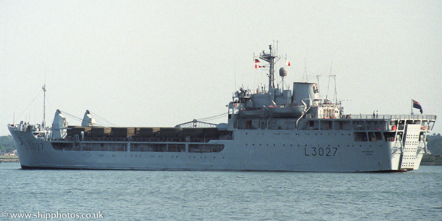 Photograph of the vessel RFA Sir Geraint pictured departing Southampton on 27th May 1989
