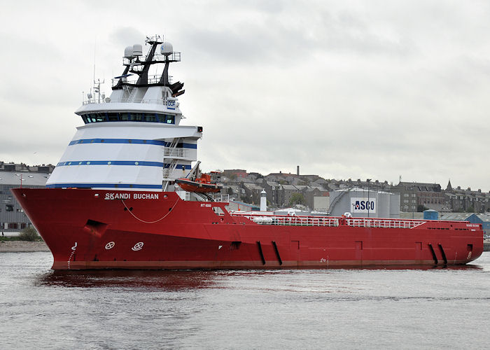 Photograph of the vessel  Skandi Buchan pictured departing Aberdeen on 15th May 2013