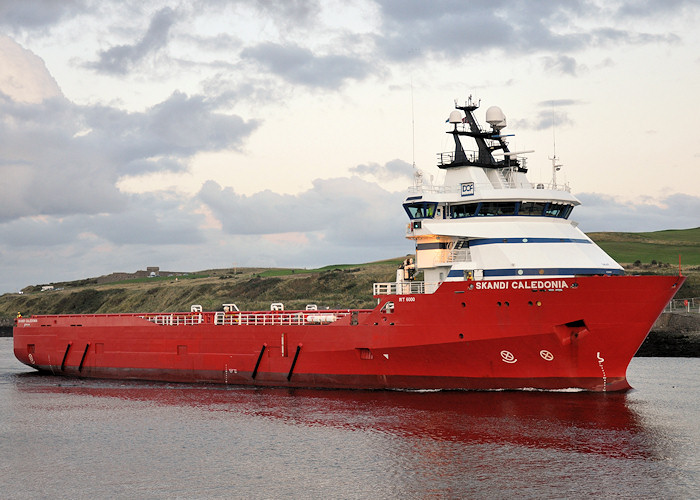 Photograph of the vessel  Skandi Caledonia pictured departing Aberdeen on 16th September 2012