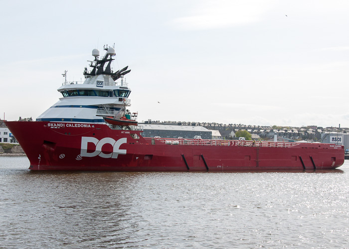 Photograph of the vessel  Skandi Caledonia pictured departing Aberdeen on 3rd May 2014