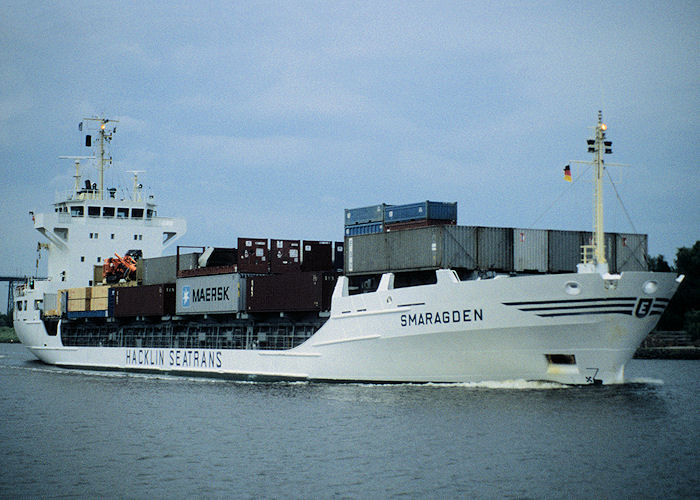 Photograph of the vessel  Smaragden pictured passing through Rendsburg on 8th June 1997