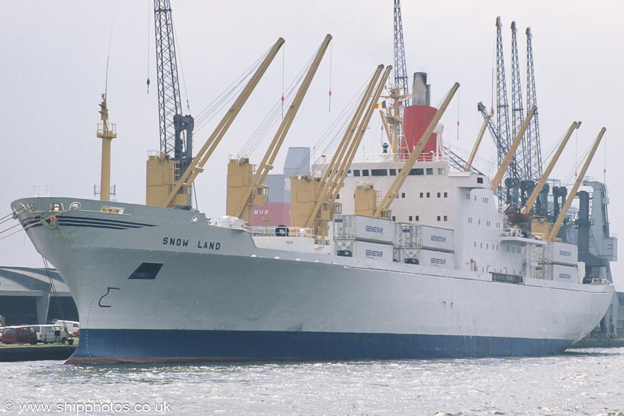 Photograph of the vessel  Snow Land pictured in Vijfde Havendok, Antwerp on 20th June 2002