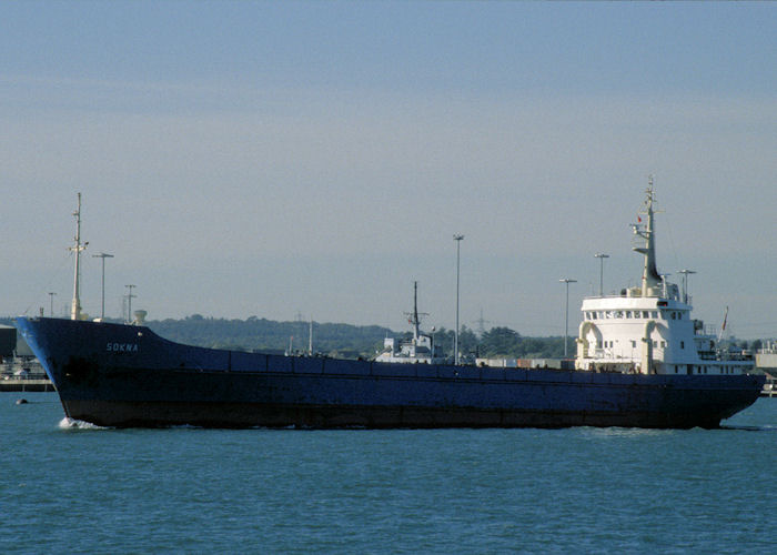 Photograph of the vessel  Sokna pictured departing Southampton on 29th October 1997