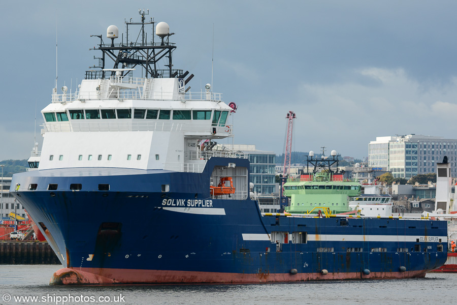 Photograph of the vessel  Solvik Supplier pictured at Aberdeen on 14th October 2021