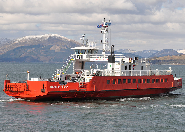 Photograph of the vessel  Sound of Shuna pictured departing McInroy's Point, Gourock on 29th March 2013