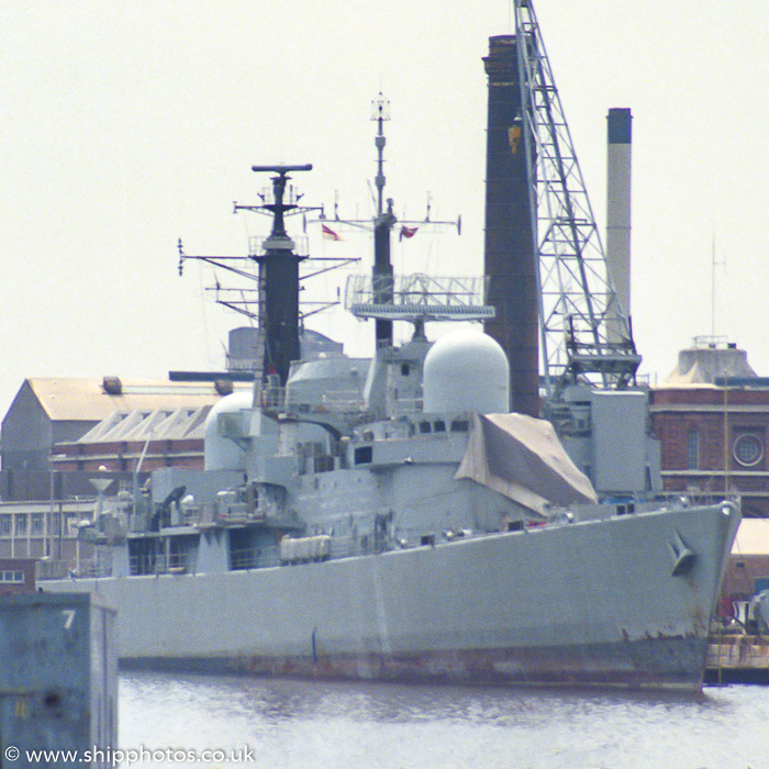 Photograph of the vessel HMS Southampton pictured in Portsmouth Naval Base on 2nd July 1989