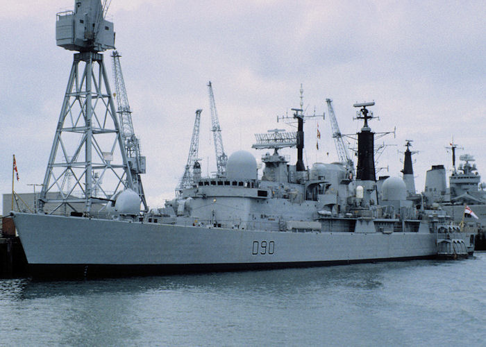 Photograph of the vessel HMS Southampton pictured in Portsmouth Naval Base on 13th July 1997