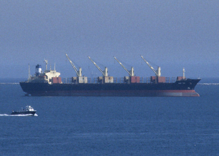 Photograph of the vessel  Spar Three pictured at anchor off Long Beach on 15th September 1994