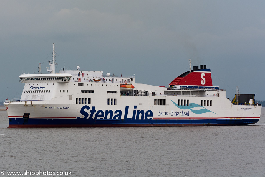 Photograph of the vessel  Stena Mersey pictured passing Seacombe on 30th August 2015