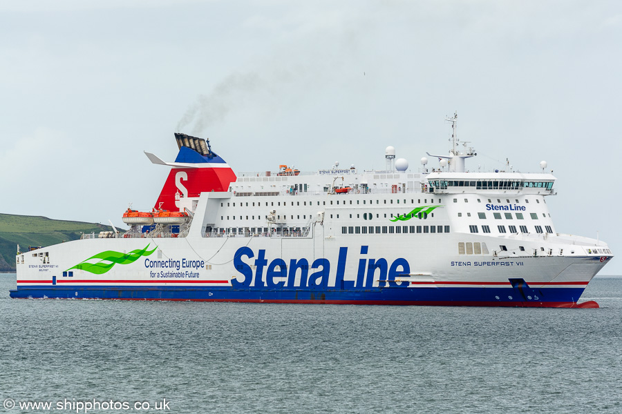 Photograph of the vessel  Stena Superfast VII pictured arriving at Cairnryan on 26th June 2023