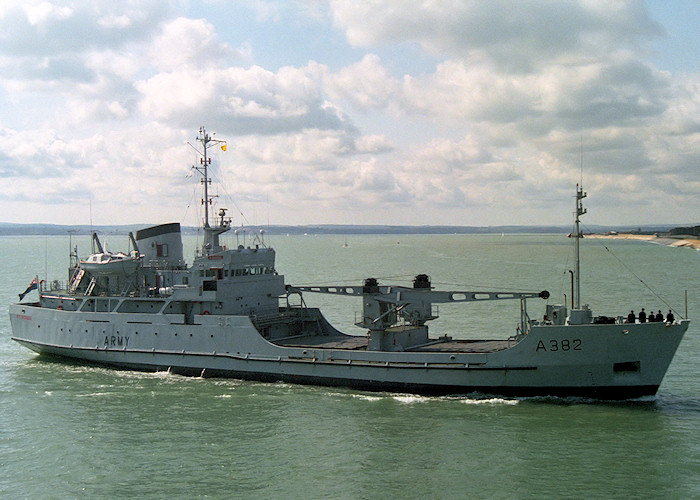 Photograph of the vessel HMAV St. George pictured entering Portsmouth Harbour on 1st April 1988