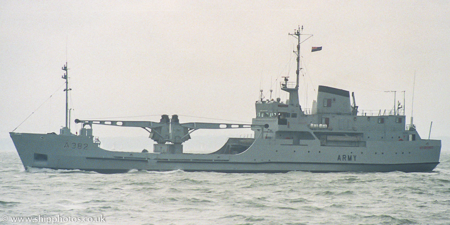 Photograph of the vessel HMAV St. George pictured departing Portsmouth Naval Base on 10th July 1988