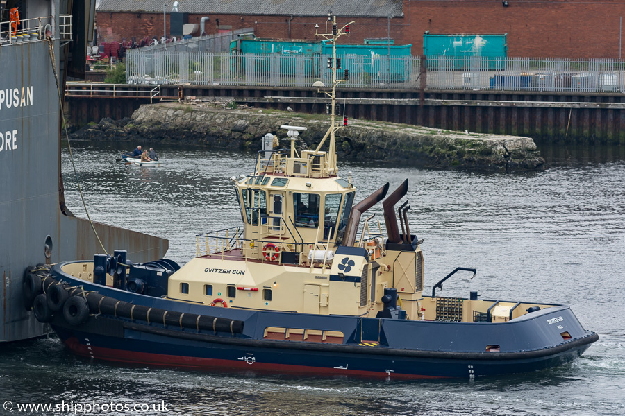 Photograph of the vessel  Svitzer Sun pictured passing North Shields on 9th June 2018