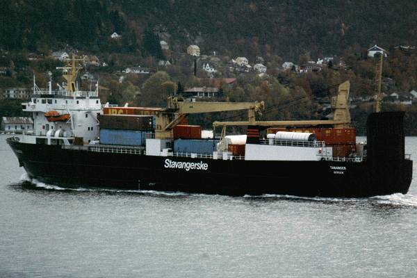 Photograph of the vessel  Tananger pictured arriving in Bergen on 26th October 1998