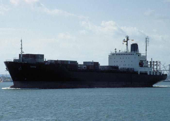 Photograph of the vessel  Tavira pictured departing Southampton on 14th August 1997