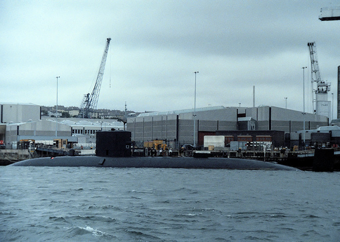 Photograph of the vessel HMS Tireless pictured in Devonport Naval Base on 10th August 1988