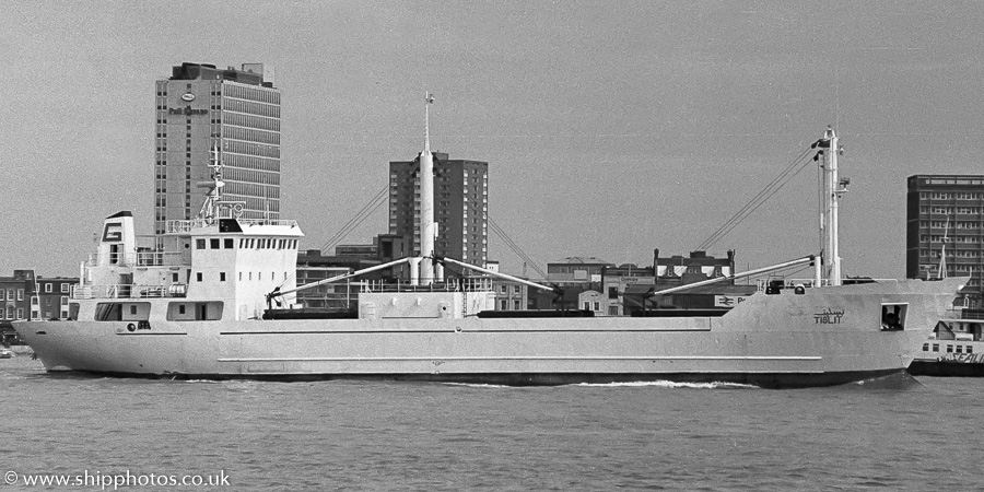 Photograph of the vessel  Tislit pictured departing Portsmouth Harbour on 25th March 1989